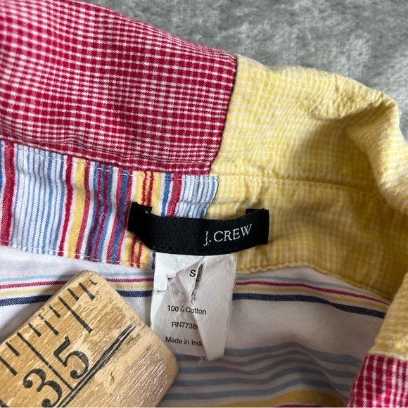 Vintage J Crew Madras Plaid Mixed Patchwork Top Small Preppy Lightweight Thin - Picture 8 of 12